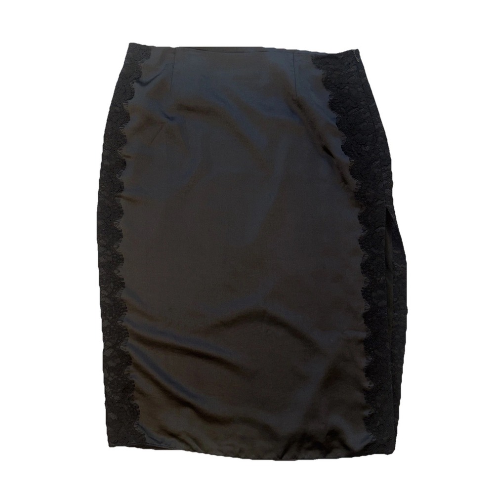 Open Edit Silky Midi Skirt Black Sz 16 Women's Slip Romantic Zip Up Lace Slit